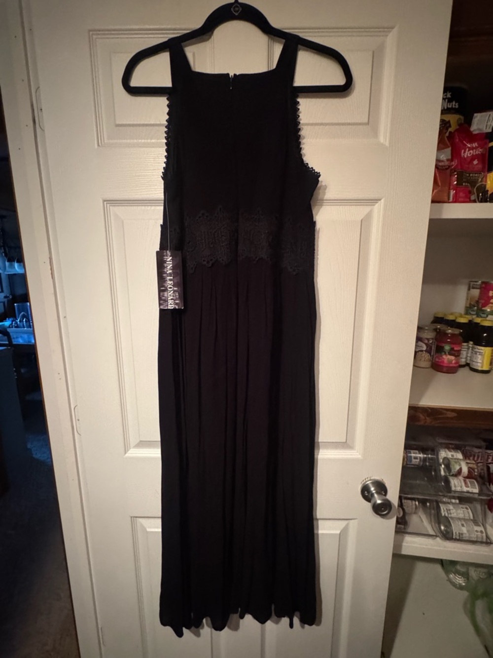 NWT Nina Leonard Sz Medium Black Sleeveless Lace-Waist/Trim V-Neck Maxi Dress - Picture 10 of 13